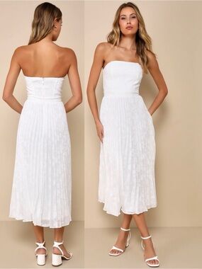 NWT Lulu’s Perfectly Stunning Ivory Jacquard Strapless Midi Dress XXL Medium